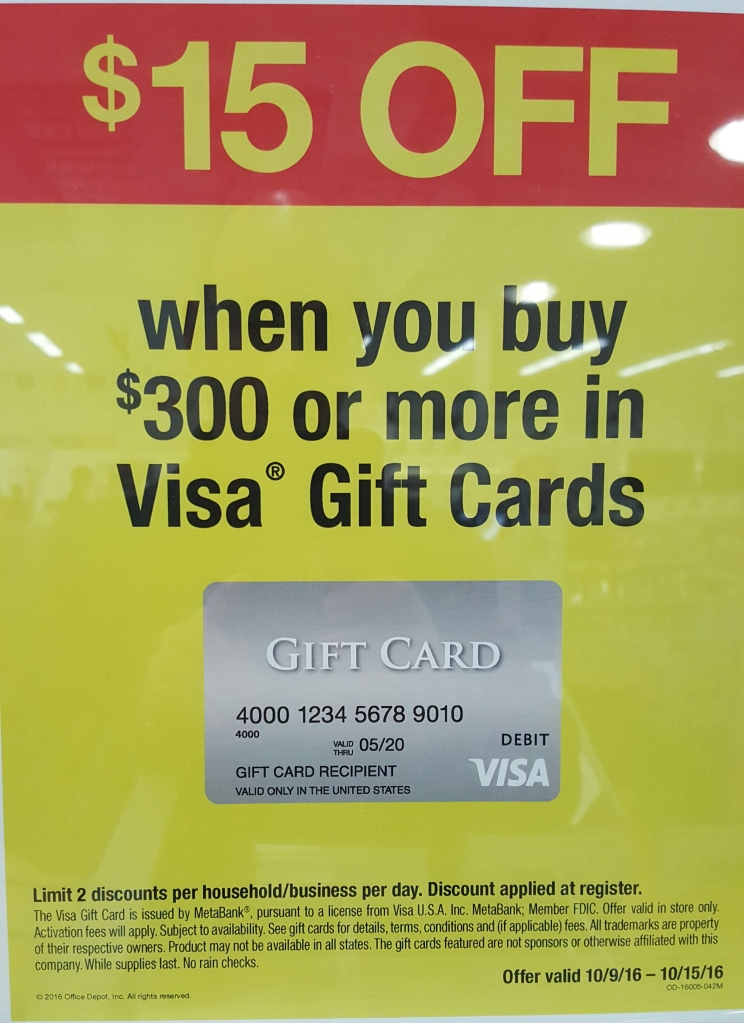  15 Instant Rebate On 300 In Visa Cards At OfficeMax From 10 9 2016 To 